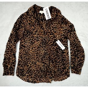 L'AGENCE Brown Leopard Nina Blouse Long Sleeve Button Down Size XS/TP MSRP $390